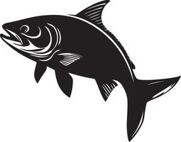 Salmon changing direction body mid-turn, fins angled, and head oriented toward a new path in a full-length silhouette. vector