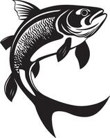 Trout pivoting form in a turning motion, fins positioned, and head directed forward in a black outline. vector