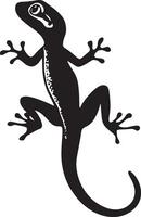 Gecko grooming using its limbs to clean or adjust scales, body turned slightly in a full-length silhouette. vector