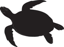 Turtle Resting in Water Floating with only head and upper shell visible, legs relaxed. full length silhouette black illustration vector
