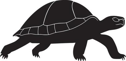 Turtle moving forward taking slow, steady steps, legs extended, and body close to the ground in a full-length silhouette. vector