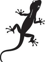 Gecko in pursuit form low, head extended, and keen eyes locked onto the target in a black outline. vector