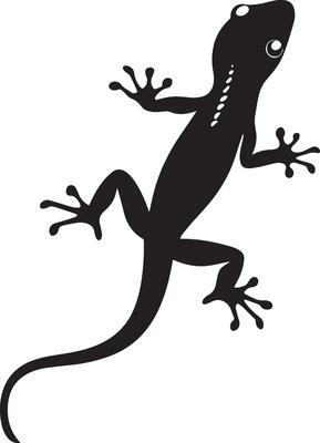Gecko in pursuit form low, head extended, and keen eyes locked onto the target in a black outline.