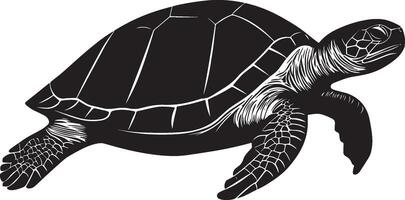 Turtle in motion crawling carefully with limbs extended, shell lifted slightly above the surface in a black outline. vector