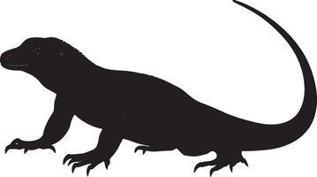 Komodo Dragon Climbing Using limbs to grip a surface with body slightly angled and tail extended for balance. full length silhouette black illustration vector