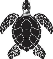 Turtle at rest in water floating with just the head and upper shell above the surface, legs relaxed in a full-length silhouette. vector