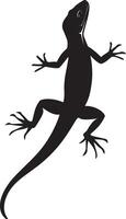 Lizard standing guard tail held high, body curved, and head lifted to maintain awareness in a black outline. vector