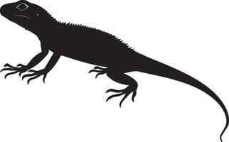 Lizard in pursuit body positioned low, tail extended behind, and head forward with eyes sharply focused in a complete silhouette illustration. vector
