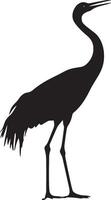 Crane Calling Beak open head slightly tilted upward making a loud call. full length silhouette black illustration vector