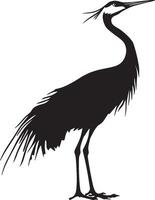 Crane vocalizing beak wide open, head tilted slightly upward, producing a loud call in a full-length silhouette. vector