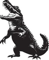 Crocodile Attacking Mouth open showing sharp teeth body arched with tail curled. full length silhouette black illustration vector