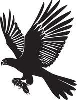 Falcon hunting gripping prey in its talons or beak, body poised either perched or in mid-air in a full-length silhouette. vector