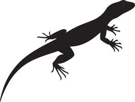 Lizard in motion taking quick, fast-paced steps, tail raised, and body low to the ground in a full-length silhouette. vector