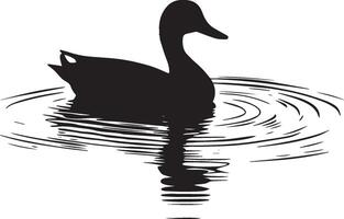 Duck foraging head underwater, tail raised, as it feeds in the water in a full-length silhouette. vector