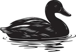 Duck at rest sitting on the ground or floating on water, with head tucked under its wing in a full-length silhouette. vector