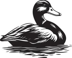 Duck lounging resting quietly, head nestled beneath its wing while sitting on the ground or water in a black outline. vector