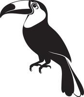 Toucan in motion body slightly elevated, legs bent, wings tucked in, and tail raised while hopping in a full-length silhouette. vector