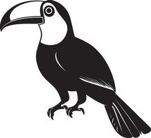 Toucan Stretching Wings extended tail fanned beak pointing forward. full length silhouette black illustration vector