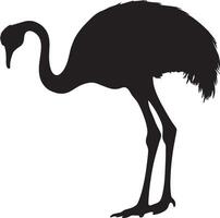 Ostrich standing alert neck elongated, head raised, and wings closely held in a complete silhouette illustration. vector