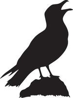 Seagull Calling Beak open head tilted back letting out a loud call. full length silhouette black illustration vector