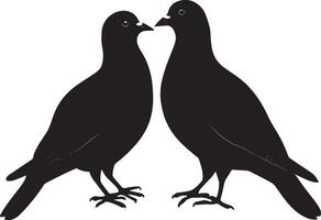 Pigeons displaying affection two birds close together, heads tilted, and wings slightly spread in a full-length silhouette. vector