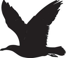 Seagull Diving Body angled downward with wings pulled back and beak extended. full length silhouette black illustration vector