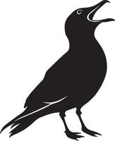Seagull Crying Beak wide open, head tilted back, loud call, black silhouette . vector