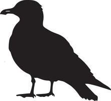 Seagull Resting Sitting on the ground or a surface with wings folded body relaxed. full length silhouette black illustration vector