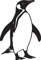 Penguin Walking Waddling with short steps body upright tail trailing behind. full length silhouette black illustration vector