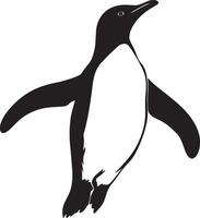 Penguin Flapping Wings extended in a flapping motion as it moves on land or water. full length silhouette black illustration vector
