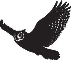 Owl in Glide Silent and steady flight, wings fully outstretched, black silhouette . vector