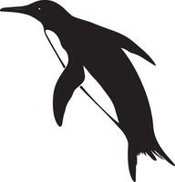 Penguin Diving Body angled downward with wings extended and tail tucked in. full length silhouette black illustration vector