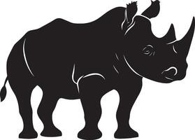 Rhino Sniffing the Air Nose outstretched, body crouched, alert expression, black art. vector