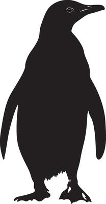 Penguin Waddling Short steps, body upright, tail trailing, black silhouette .