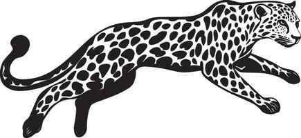 Leopard Running Body extended legs fully stretched tail in motion. full length silhouette black illustration vector