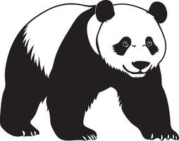 Panda Sniffing Nose forward, body crouched, alert posture, black silhouette . vector