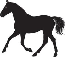 caballo en movimiento pierna aumentó, cuerpo en paso, cola arrastrando detrás, silueta ilustración. vector