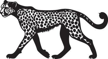 Cheetah in Motion Leg lifted, body moving forward, tail trailing, silhouette illustration. vector