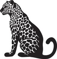 Leopard Crouching Body low to the ground tail flicking poised to pounce. full length silhouette black illustration vector