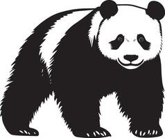 Panda Walking slow steps, body slightly hunched, tail trailing behind, black silhouette . vector