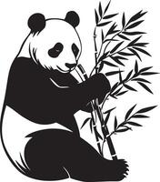 Panda Eating Holding bamboo with both paws, head down, nibbling. full length silhouette black illustration vector