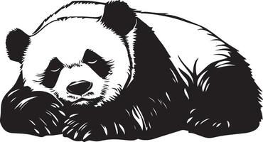 Panda Resting Lying on its side or back, paws tucked, eyes closed. full length silhouette black illustration vector