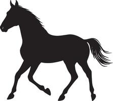 caballo zancadas diagonal piernas Moviente, cuerpo estable, cola arrastrando detrás, lleno silueta diseño. vector