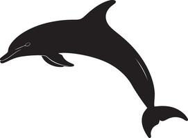 Dolphin Resting Floating calmly, body horizontal with slight movement, dorsal fin visible. full length silhouette black illustration vector
