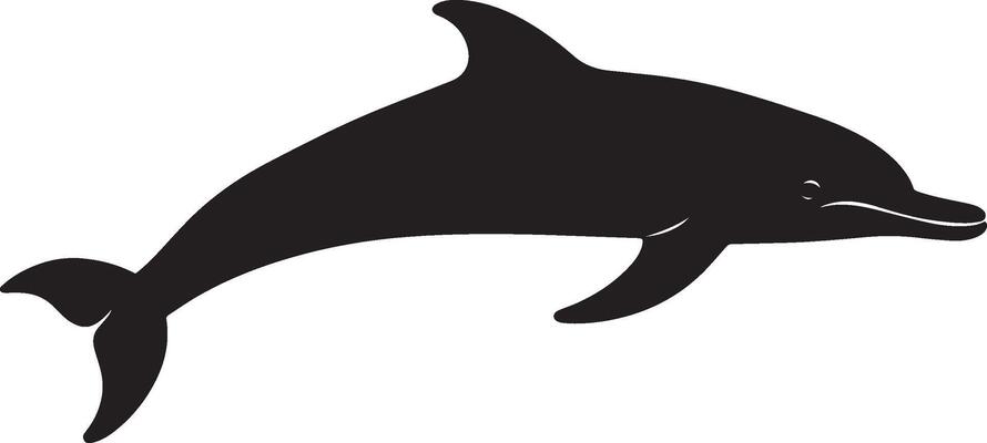 Dolphin Hunting Head down, mouth open, diving toward the ocean floor, silhouette illustration.