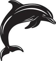 Dolphin in Flight Curved body, tail fin down, full silhouette design. vector