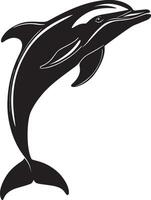 Dolphin Playing Leaping in the air, twisting or spinning, interacting with others. full length silhouette black illustration vector