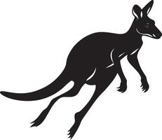 Kangaroo Leaping Strong jump, back curved, legs stretched, tail stabilizing, silhouette in black art. vector