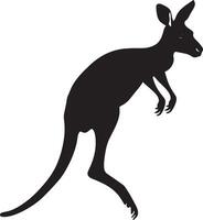 Kangaroo Jumping Powerful leap, body arched, legs extended, tail balancing. full length silhouette black illustration vector