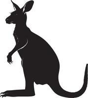 Kangaroo Flexing front paws forward, body arched, tail extended, black art. vector
